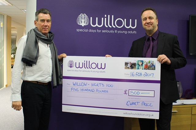 Graham Tooze presenting a cheque to the Willow Foundation on behalf of Ewart Price